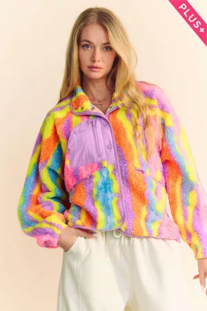 wholesale clothing plus fuzzy multi color textured fleece zipper davi & dani