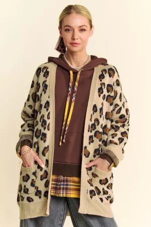 wholesale clothing leopard animal pockets long sleeve open cardigan davi & dani