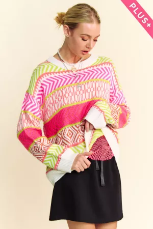 wholesale clothing plus mixed pattern  all over pull over sweater top davi & dani