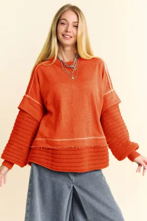 wholesale clothing chunky layered detail ribbed knit trim sweater davi & dani