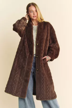 wholesale clothing single breasted fuzzy fur rib pattern long coat davi & dani