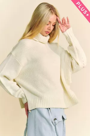 wholesale clothing plus solid high neck long sleeve loose fit sweater davi & dani