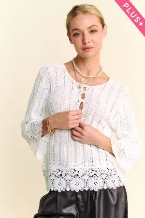 wholesale clothing plus crochet bottom detail textured knit sweater davi & dani