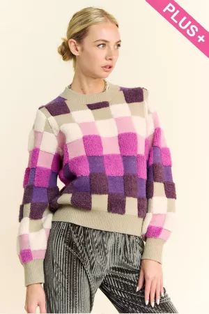 wholesale clothing plus multi color plaid checker long sleeve sweater davi & dani