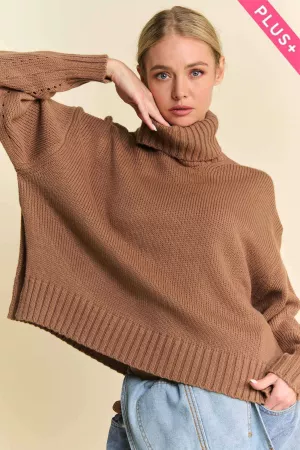 wholesale clothing plus solid high neck long sleeve loose fit sweater davi & dani