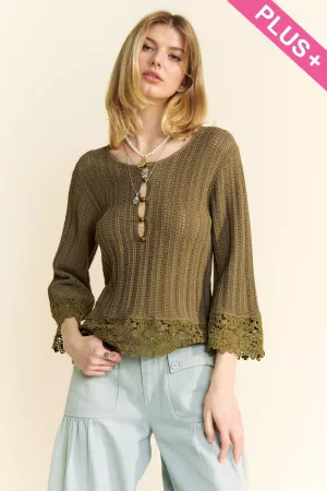 wholesale clothing plus crochet bottom detail textured knit sweater davi & dani