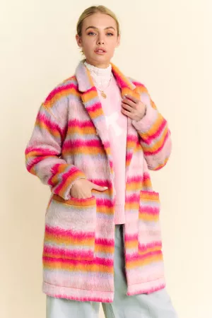 wholesale clothing fuzzy multi-striped lapel collar open coat jacket davi & dani