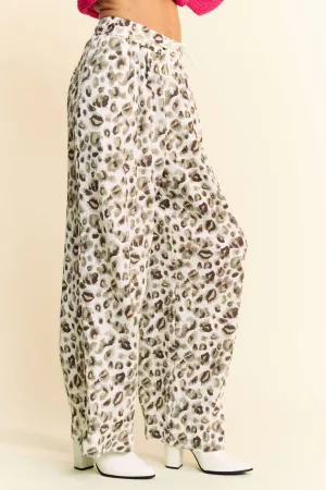 wholesale clothing leopard drawstring elastic waist wide leg pants davi & dani