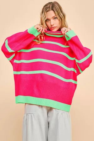 wholesale clothing striped oversized roomy turtle neck sweater top davi & dani