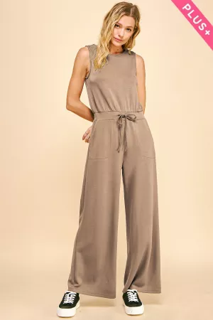 wholesale clothing plus boat neck sleeveless bodice pocket jumpsuit davi & dani