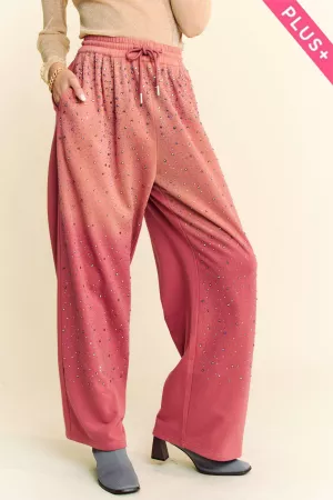 wholesale clothing plus rhinestone waistband wide leg long pants davi & dani