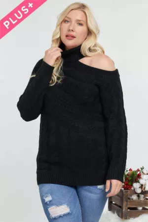 wholesale clothing plus turtle neck with slit shoulder ribbed knit sweater top davi & dani