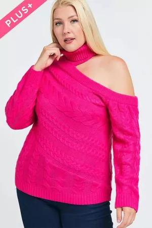 wholesale clothing plus turtle neck with slit shoulder ribbed knit sweater top davi & dani