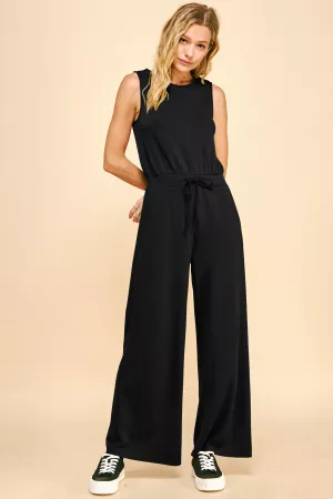 wholesale clothing solid boat neck sleeveless bodice pocket jumpsuit davi & dani