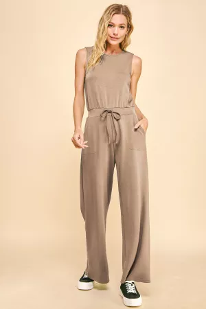 wholesale clothing solid boat neck sleeveless bodice pocket jumpsuit davi & dani