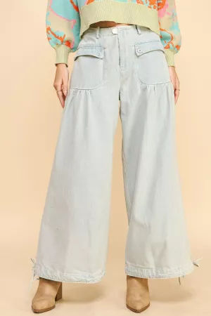 wholesale clothing wide opening adjustable mid high waist denim pants davi & dani