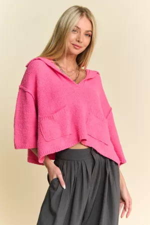 wholesale clothing solid v neck front pocketed beachy knit sweater davi & dani