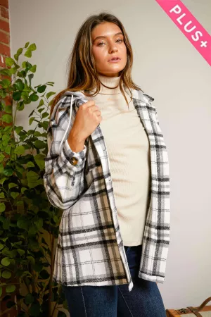 wholesale clothing plus plaid hood long sleeve boyfriend jacket davi & dani