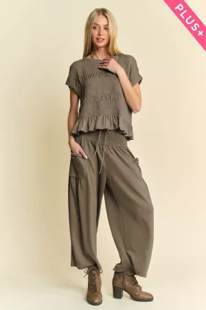 wholesale clothing plus ruffle cap sleeve top and waistband pants set davi & dani