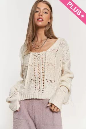 wholesale clothing plus tassel fringe boho long sleeve knit sweater davi & dani