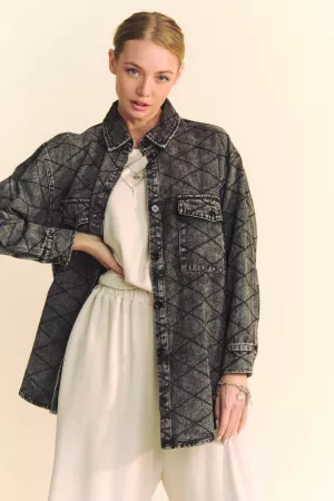 wholesale clothing collared long sleeves quilted denim washed jacket davi & dani