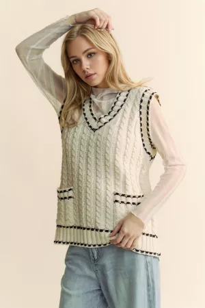 wholesale clothing chset pocket whip stitch knit sweater vest davi & dani