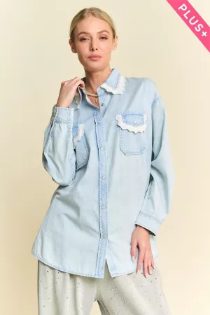 wholesale clothing plus lightweight washed button front shirt top davi & dani