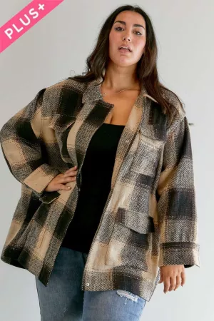 wholesale clothing plus plaid pockets detail long sleeve jacket davi & dani