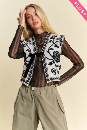 wholesale clothing plus ethnic floral jacquard tie front vest jacket davi & dani