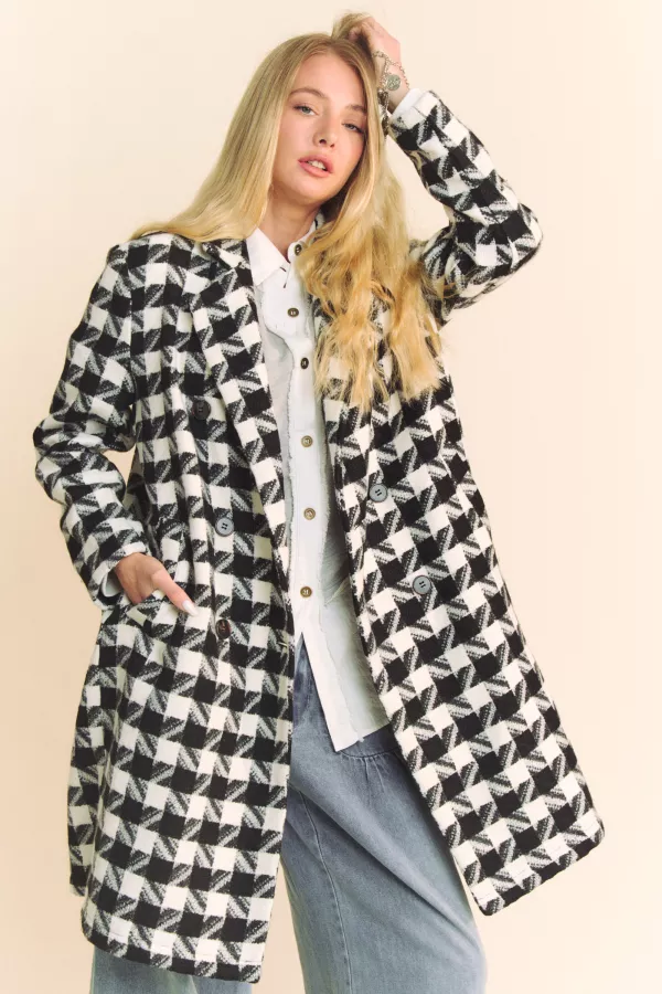 wholesale clothing textured knit tweed double button coat jacket davi & dani