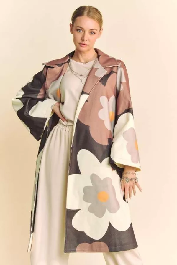 wholesale clothing bold retro floral open front wde sleeve over coat davi & dani