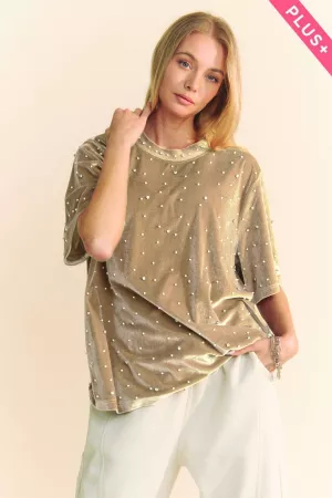 wholesale clothing plus pearl embellished stud loose fit oversize top davi & dani