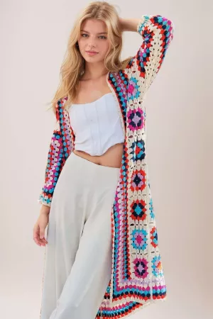 wholesale clothing granny square open midi crochet knit cardigan davi & dani