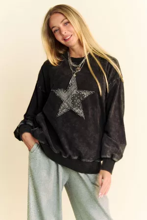 wholesale clothing acid washed bandana stud star patch sweatshirt davi & dani