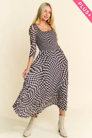 wholesale clothing plus printed checker mesh flowy skirt maxi dress davi & dani