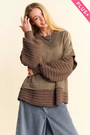 wholesale clothing plus chunky layered ribbed knit trim sweater top davi & dani