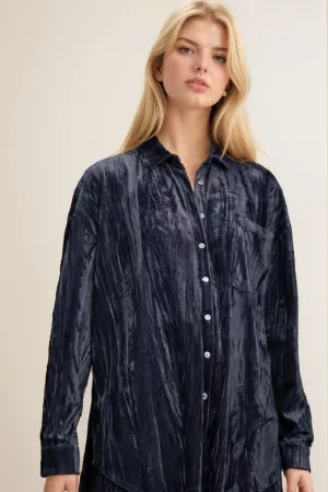 wholesale clothing solid ckinkled velvet long sleeve button shirt davi & dani