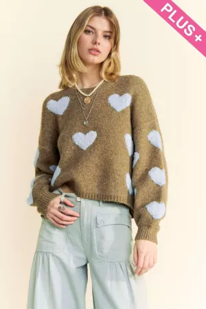 wholesale clothing plus heart pattern long sleeve loose fit sweater davi & dani