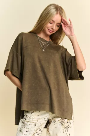 wholesale clothing washed crew neck dropped dolman sleeves top davi & dani