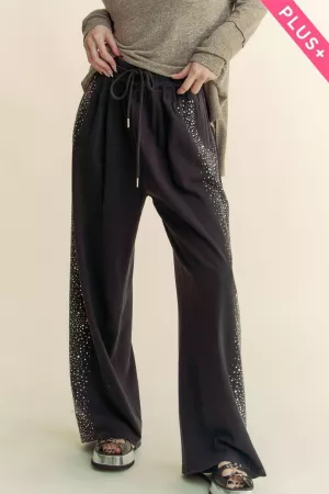 wholesale clothing plus rhinestone elastic waistband long sweat pants davi & dani