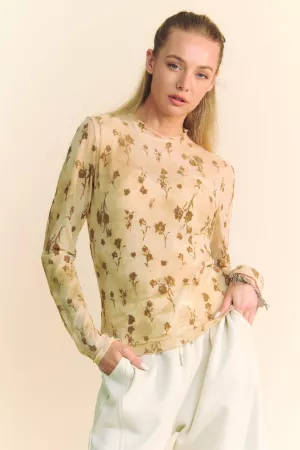 wholesale clothing floral mesh long sleeve sheer layering top davi & dani