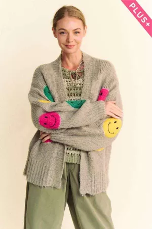 wholesale clothing plus fuzzy smile long bell sleeve open cardigan davi & dani