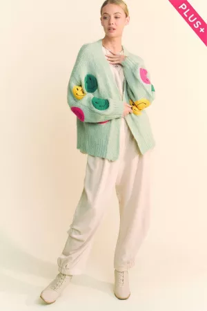 wholesale clothing plus fuzzy smile long bell sleeve open cardigan davi & dani