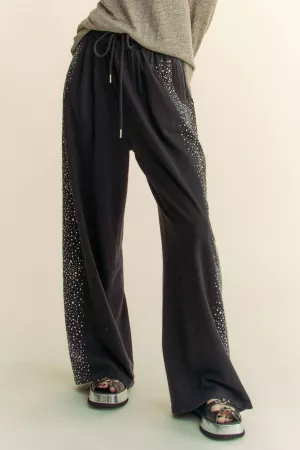 wholesale clothing rhinestone elastic waistband long sweat pants davi & dani