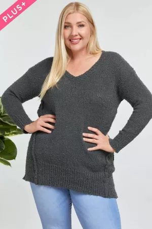 wholesale clothing plus solid v neck popcorn sweater davi & dani