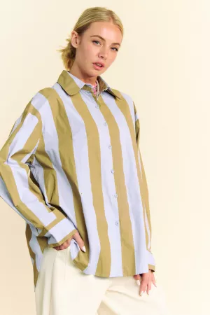 wholesale clothing multi stripe chest pocket button down shirt davi & dani