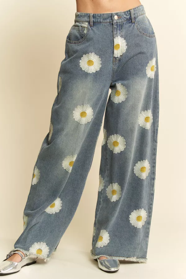 wholesale clothing daisy side pocket wide opening denim pants jeans davi & dani