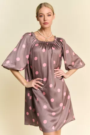 wholesale clothing puff sleeve off shoulder dot pattern mini dress davi & dani