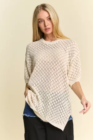 wholesale clothing cable open knit round neck tunic cover up top davi & dani