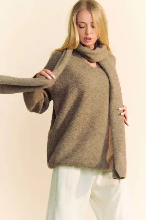 wholesale clothing solid loose fit long sleeve sweater with scarf set davi & dani